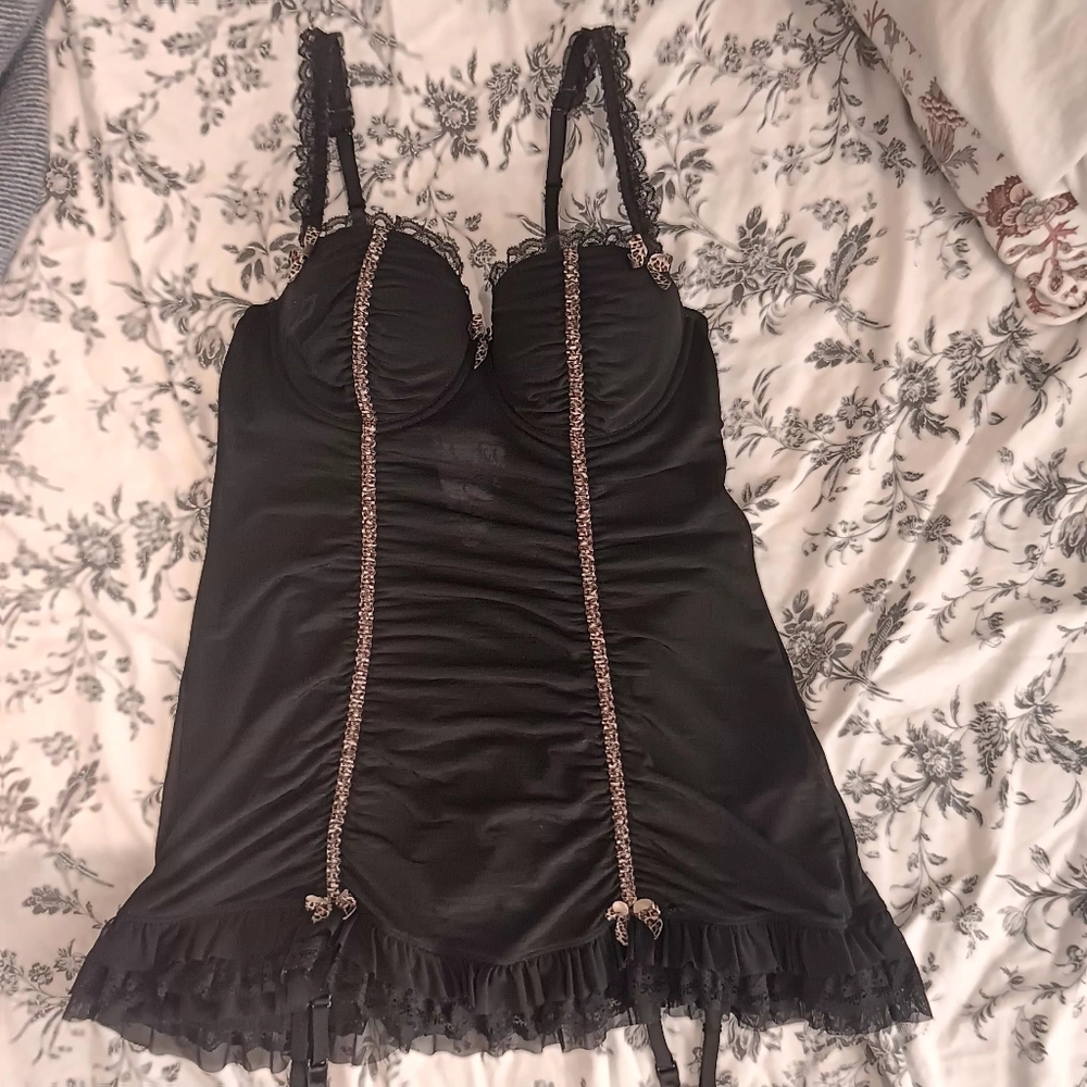 Black Lace Trim Lingerie Top